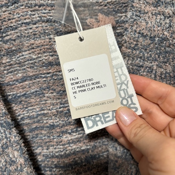 BAREFOOT DREAMS Cozy Chic Heather Pink Clay Gray Marled Tie Midi Robe NWT - Picture 10 of 13